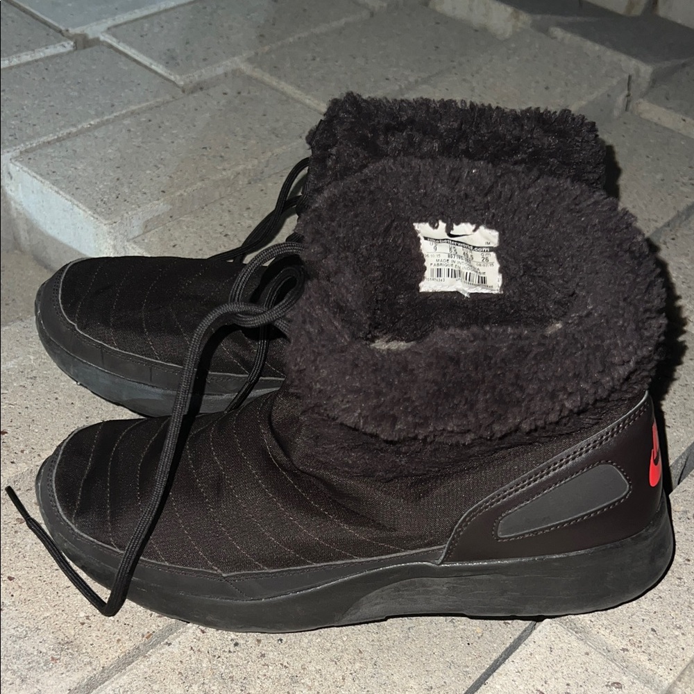 Nike Women’s Brown High-Top Quilted Winter Boots with Red Swoosh